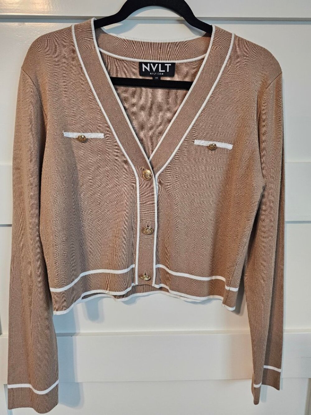 NVLT Striped Crop Cardigan, Size Lg, Like New